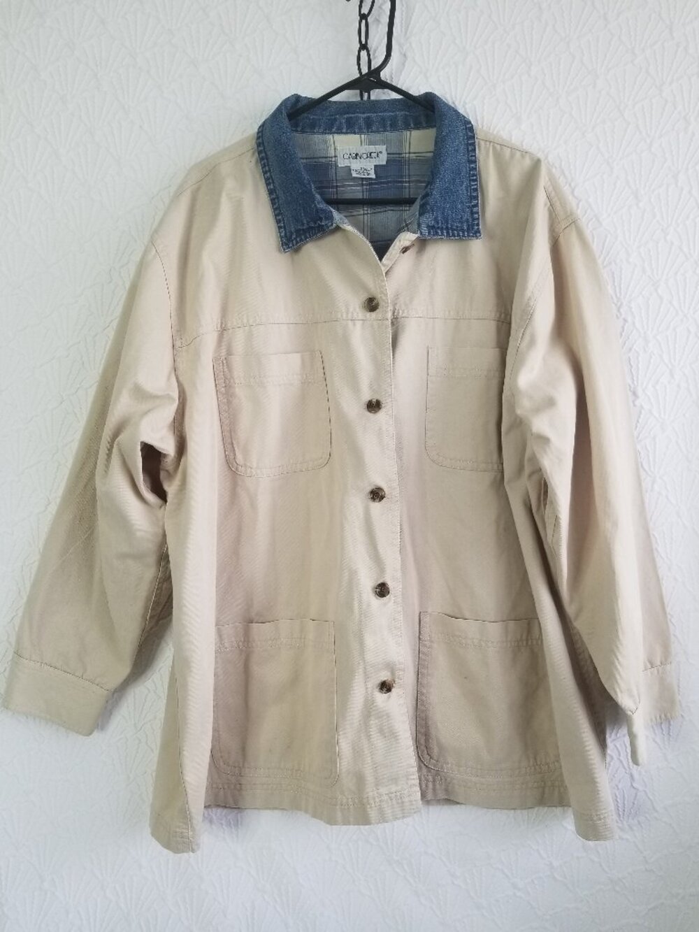 Vintage Cabin Creek Jacket Khaki Body Denim Collar Size 3X